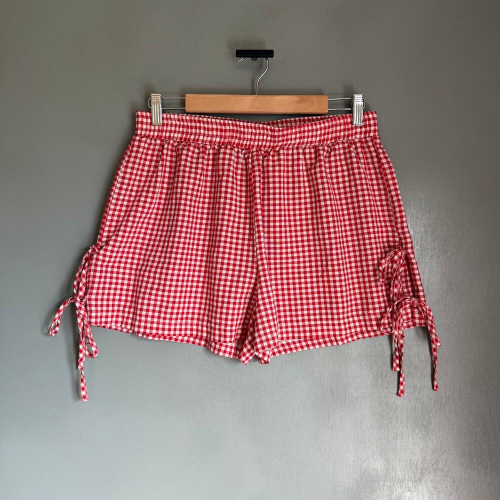 NO BRAND Women's XL Red Gingham Tie Side Lightweight Short Short Cottagecore